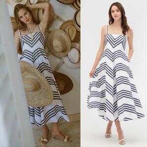 Hill House Home Coastal Margot Dress Size Small White Navy Chevron Midi